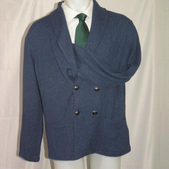 Ralph Lauren Purple Label Blue 100% Cashmere Sweater Jacket XL NWT